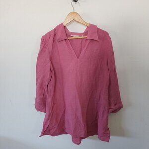 Soft Surroundings Pink Flowy V Neck Blouse Ramie Rayon Medium